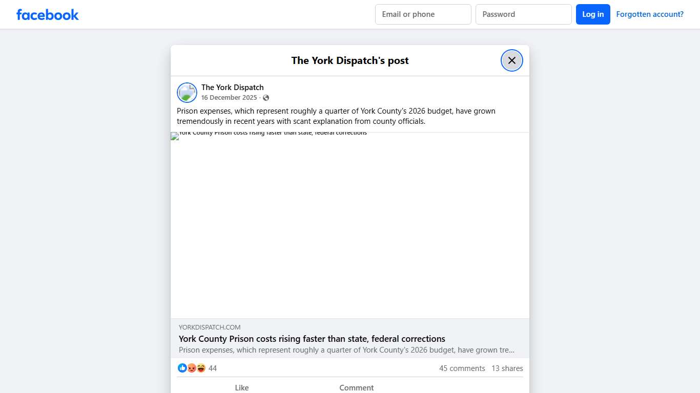 Prison expenses, which represent... - The York Dispatch Facebook