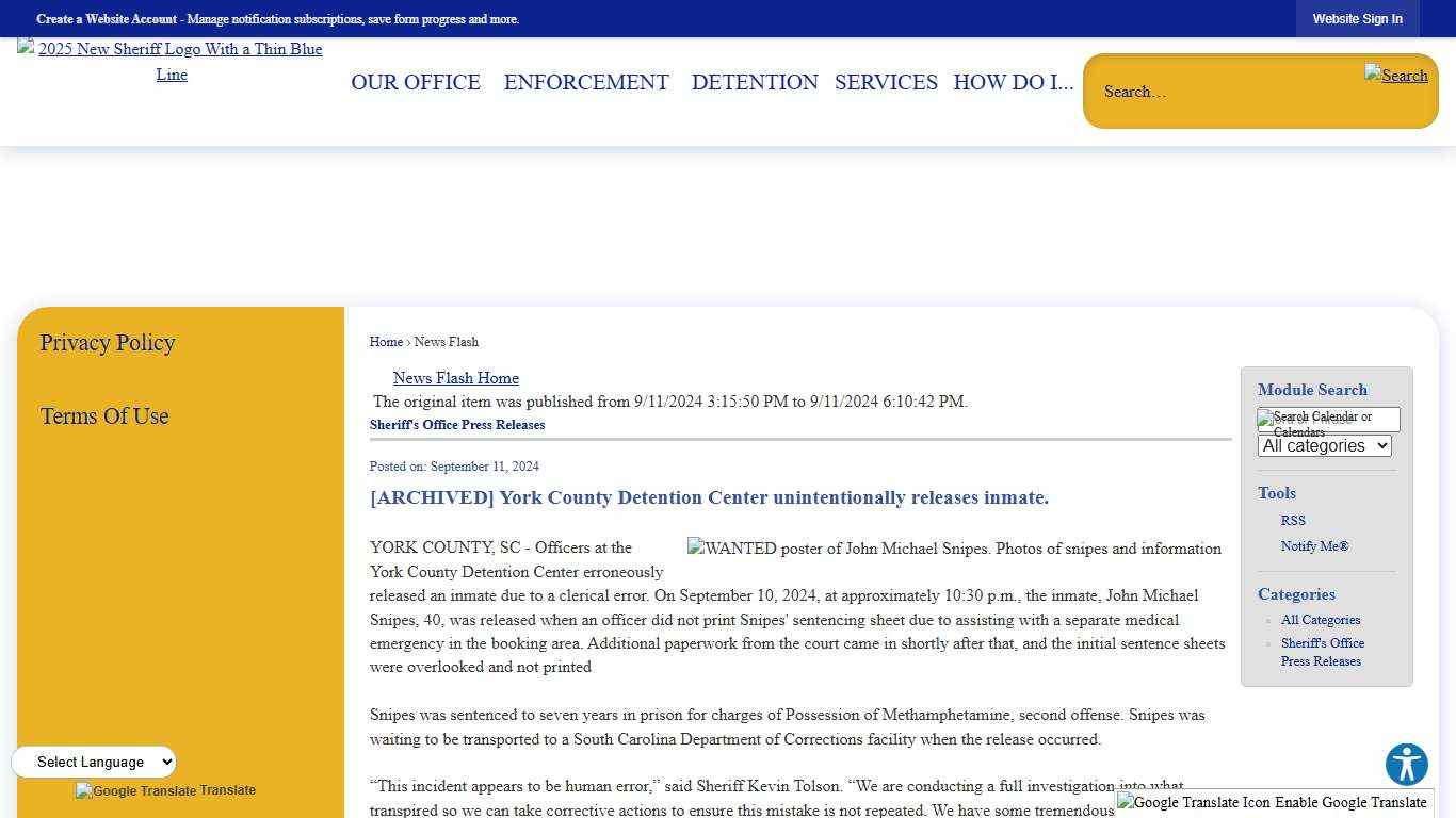 News Flash • York County Sheriffs, SC • CivicEngage
